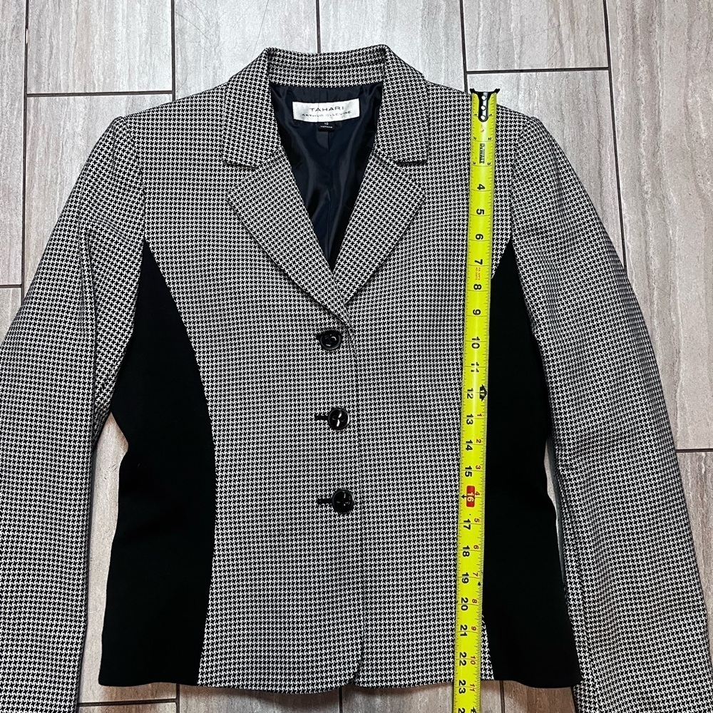 Tahari ASL Blazer Size 10 Black White Houndstooth Pattern Office Career Classic - Picture 3 of 6